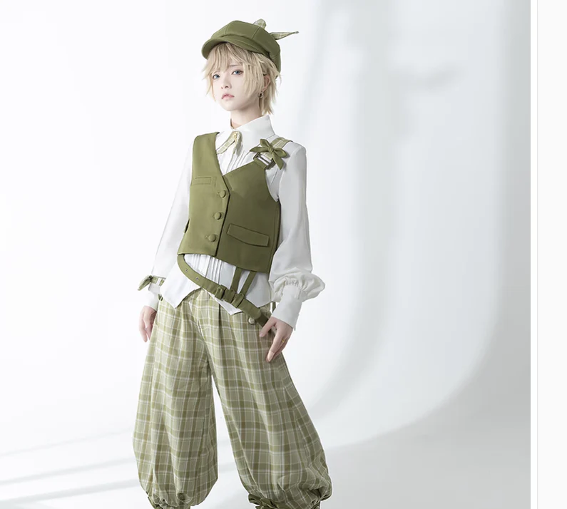 Secret Morning Paper - Ouji Lolita Shirt, Matcha Green Capri Pants