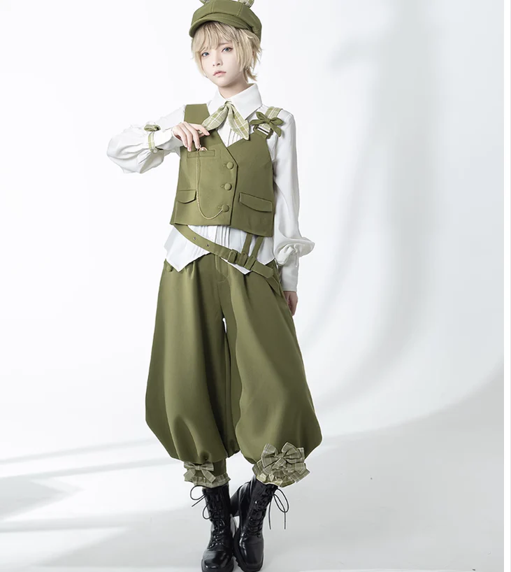 Secret Morning Paper - Ouji Lolita Shirt, Matcha Green Capri Pants - Image 11