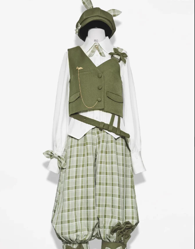 Secret Morning Paper - Ouji Lolita Shirt, Matcha Green Capri Pants - Image 2