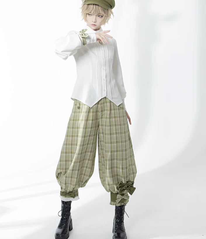 Secret Morning Paper - Ouji Lolita Shirt, Matcha Green Capri Pants - Image 23