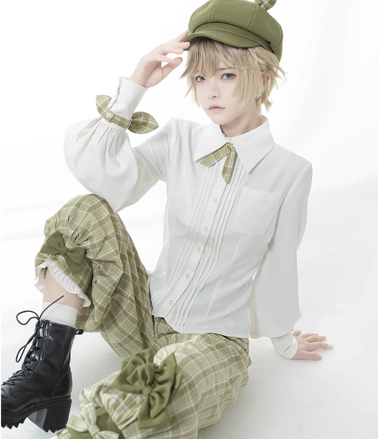 Secret Morning Paper - Ouji Lolita Shirt, Matcha Green Capri Pants - Image 24