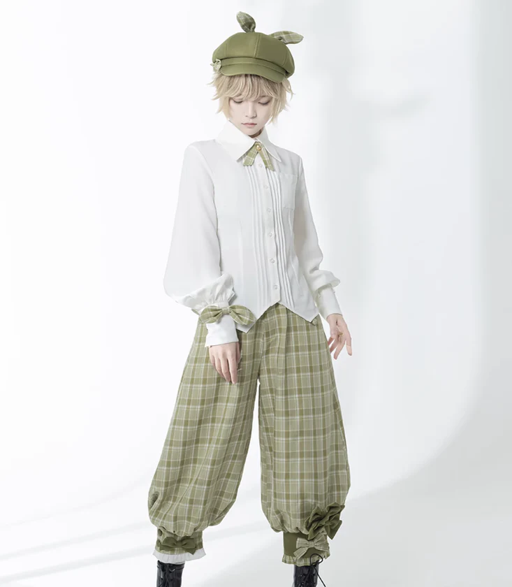 Secret Morning Paper - Ouji Lolita Shirt, Matcha Green Capri Pants - Image 26