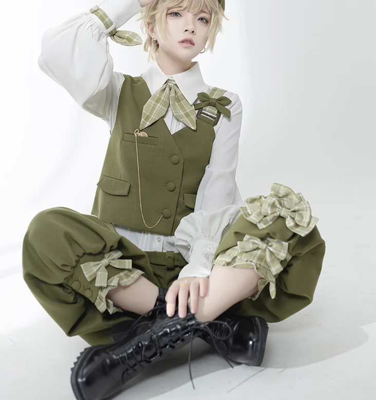 Secret Morning Paper - Ouji Lolita Shirt, Matcha Green Capri Pants - Image 8