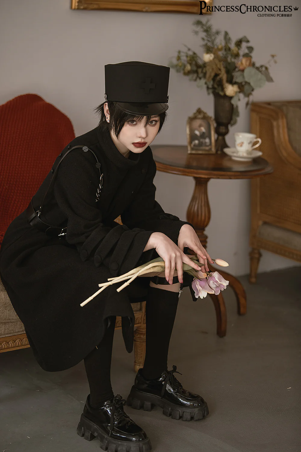Ouji Lolita Winter Black Long Coat - Image 6