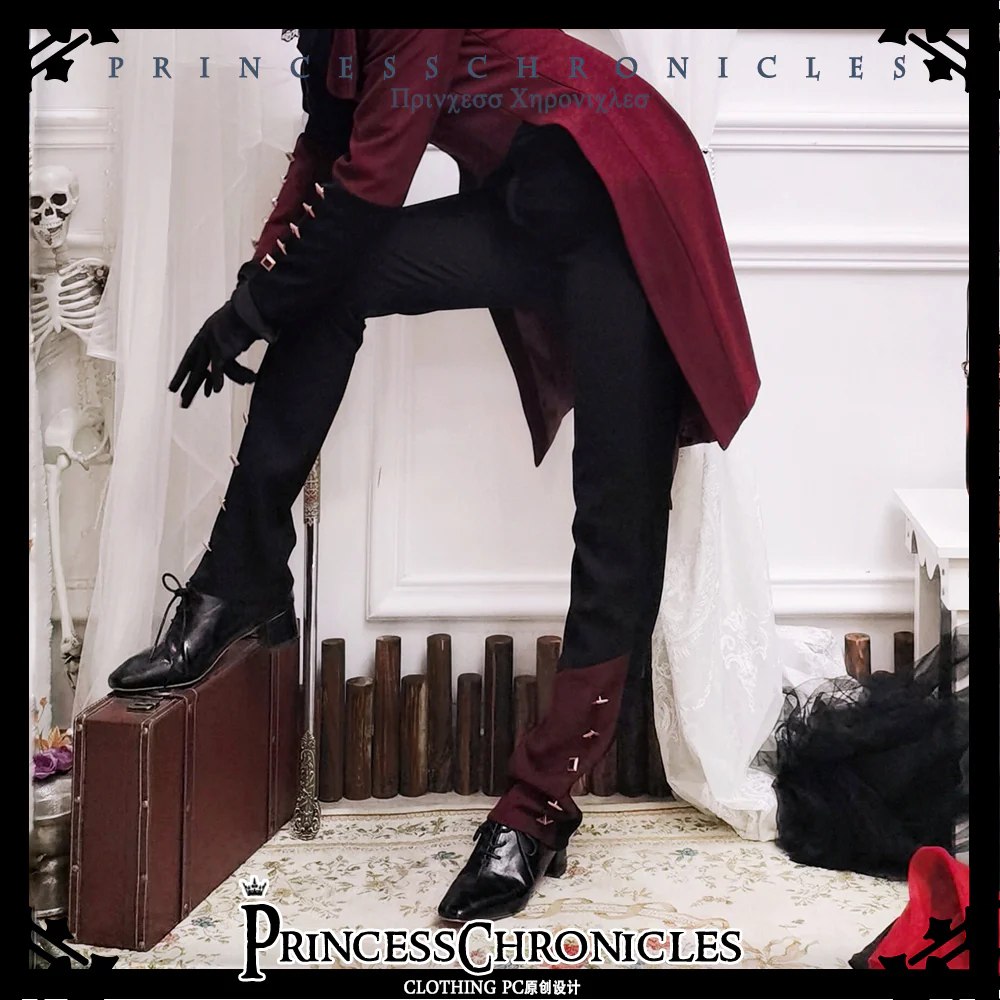 Red and Black - Retro Ouji Lolita Handsome Black Pants - Image 12