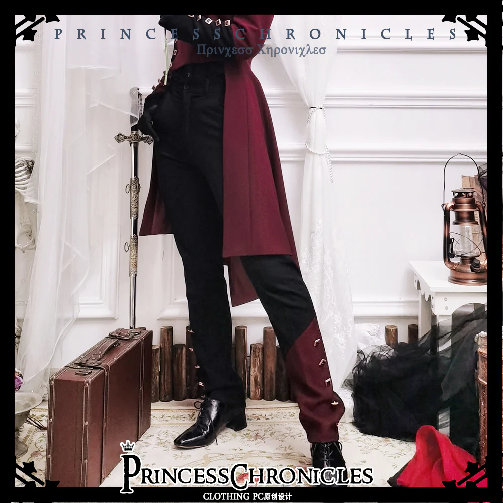 Red and Black - Retro Ouji Lolita Handsome Black Pants - Image 17