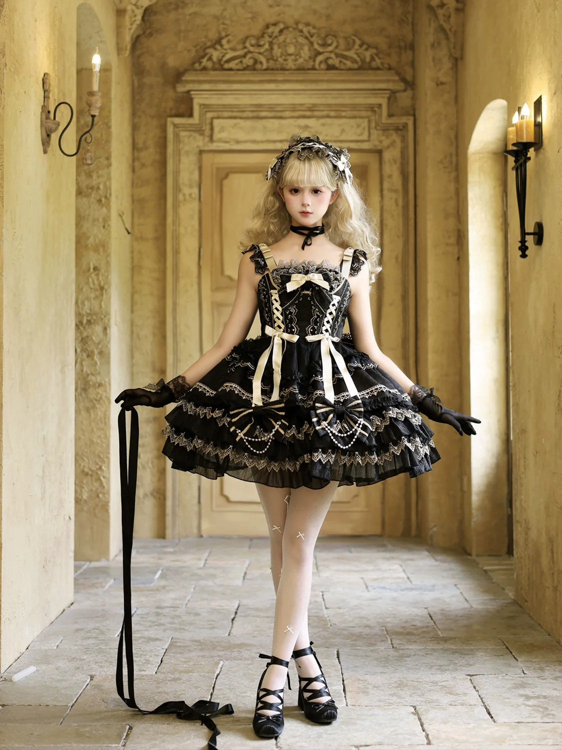 Hanguliang - Gilded Memories - Princess Lolita Jumper Dress, Tiered Ruffles - Image 3