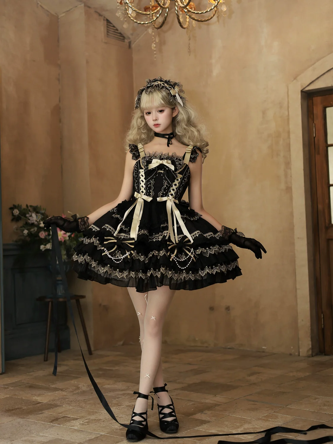 Hanguliang - Gilded Memories - Princess Lolita Jumper Dress, Tiered Ruffles - Image 5