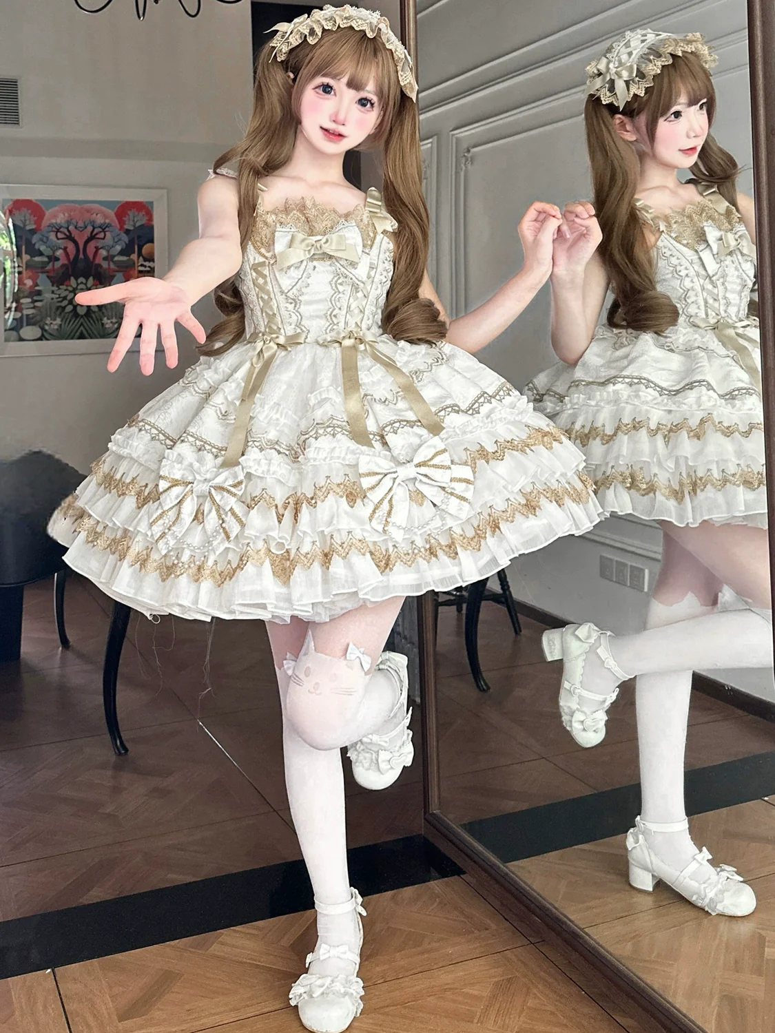 Hanguliang - Gilded Memories - Princess Lolita Jumper Dress, Tiered Ruffles - Image 6