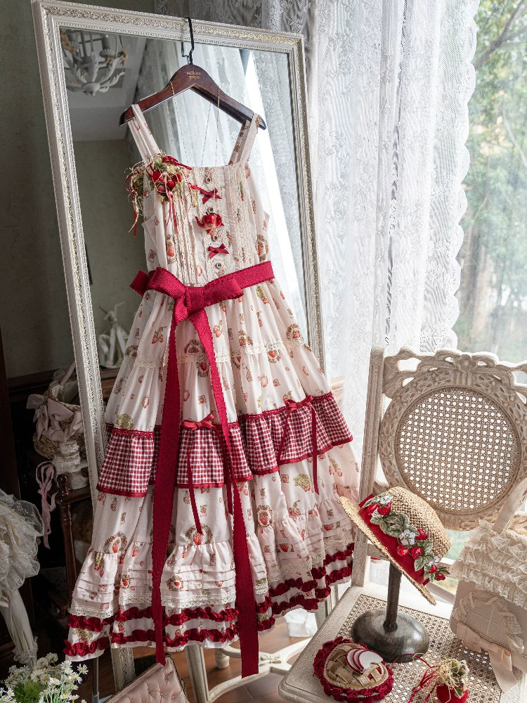 Skyfaring Strawberry - Printed Classic Lolita JSK Dress, Tired Hem - Image 15