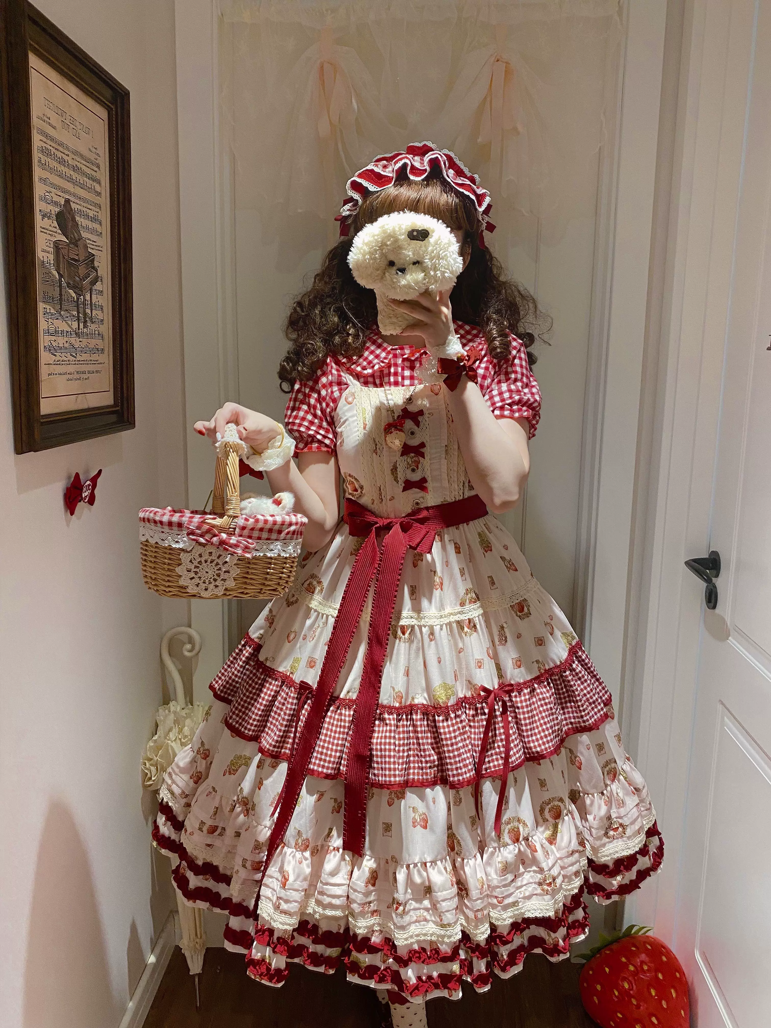 Skyfaring Strawberry - Printed Classic Lolita JSK Dress, Tired Hem - Image 6