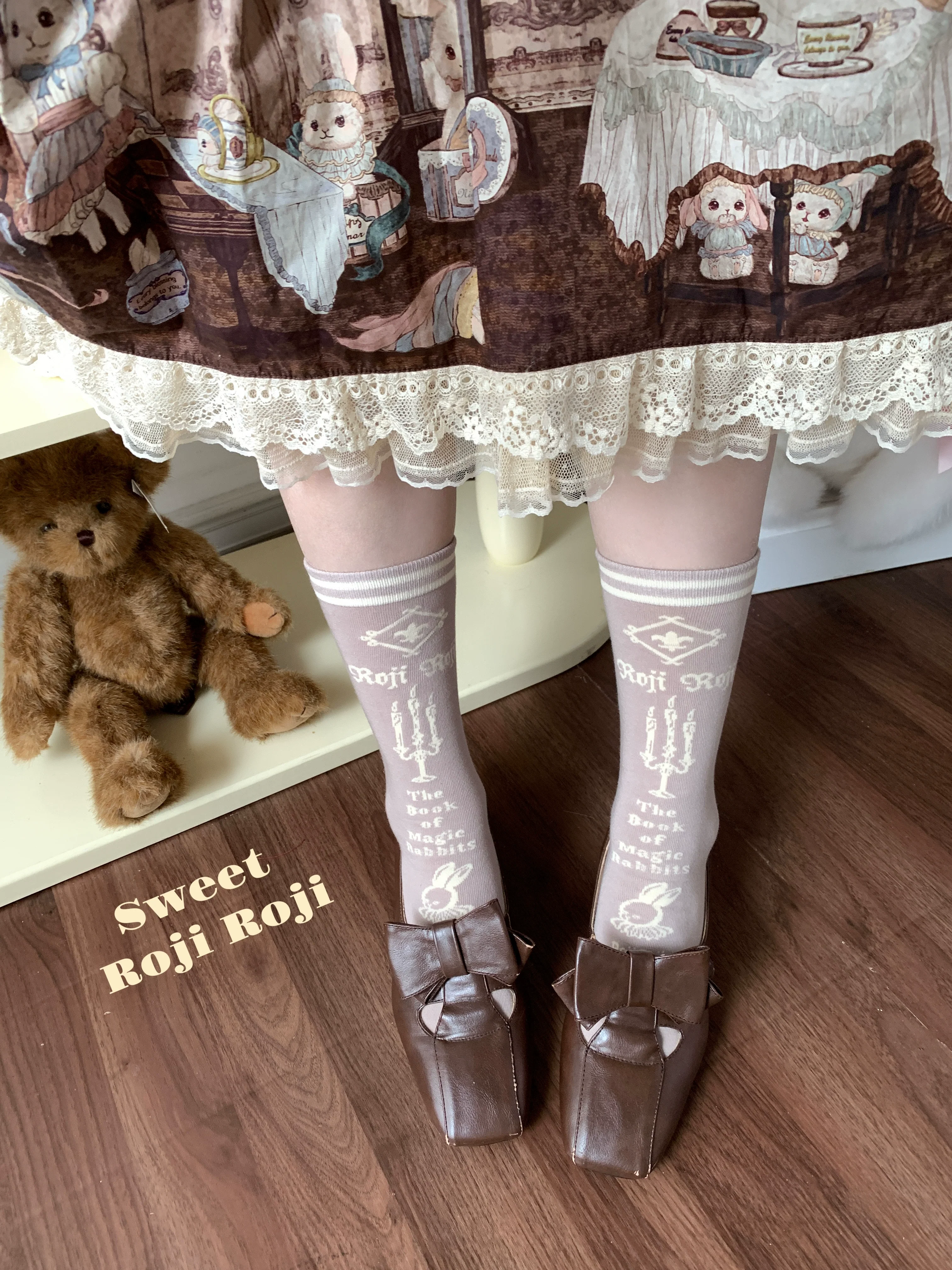 Roji Roji - Printed Cotton Sweet Lolita Calf Socks - Image 4
