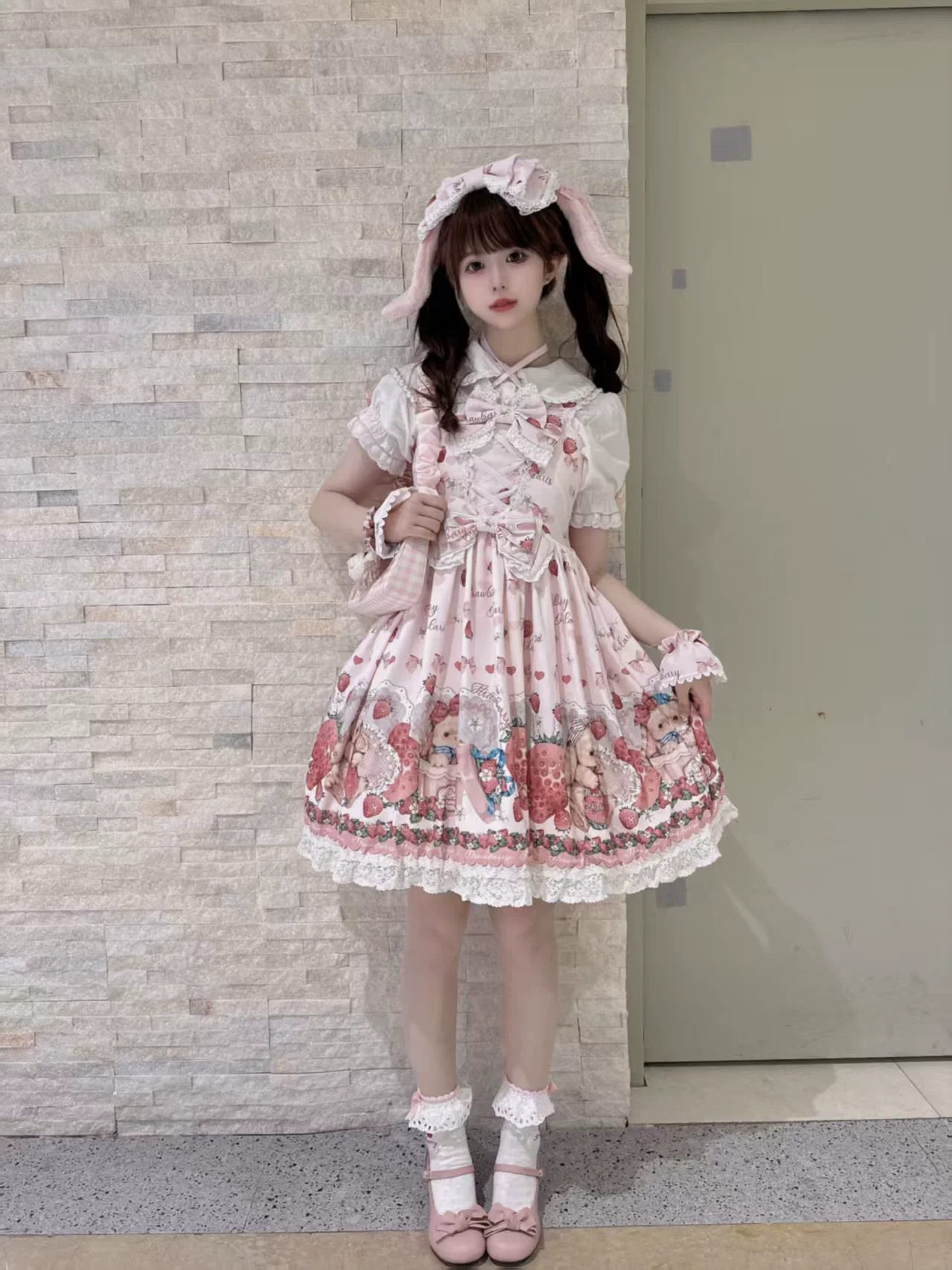 Rabbit Berry Gift Box SP - Printed Kawaii Lolita JSK, Elastic Ruffled Straps - Image 5