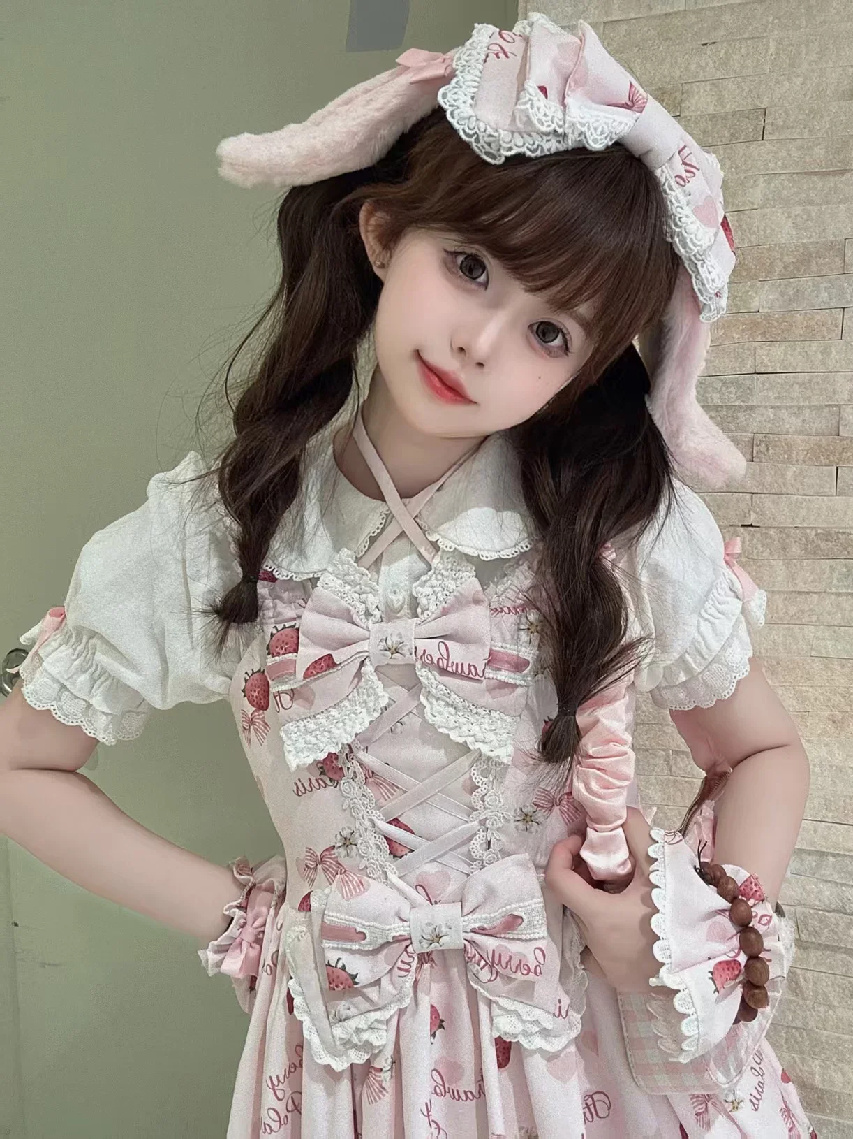 Rabbit Berry Gift Box SP - Printed Kawaii Lolita JSK, Elastic Ruffled Straps - Image 7