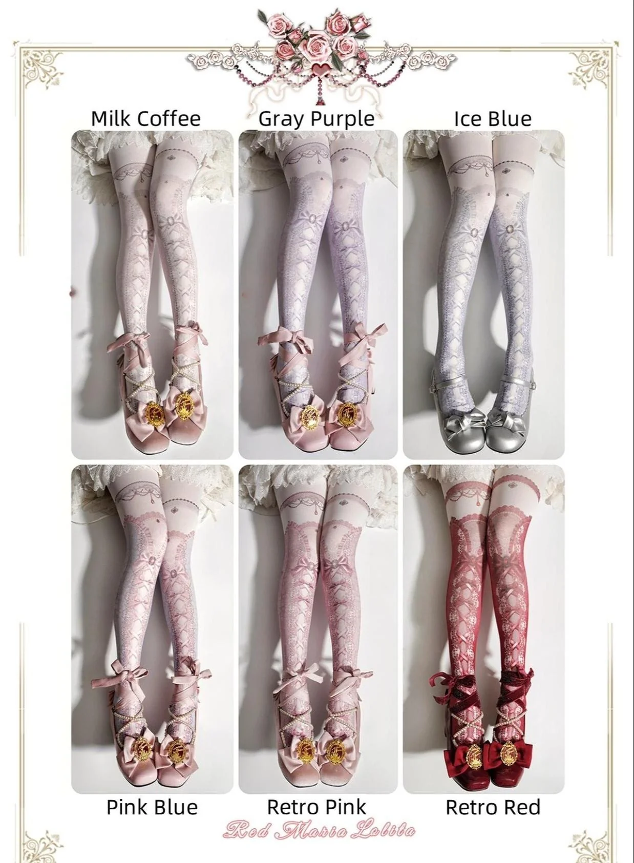 Red Maria - Printed Lolita Pantyhose, Multiple Colors - Image 4