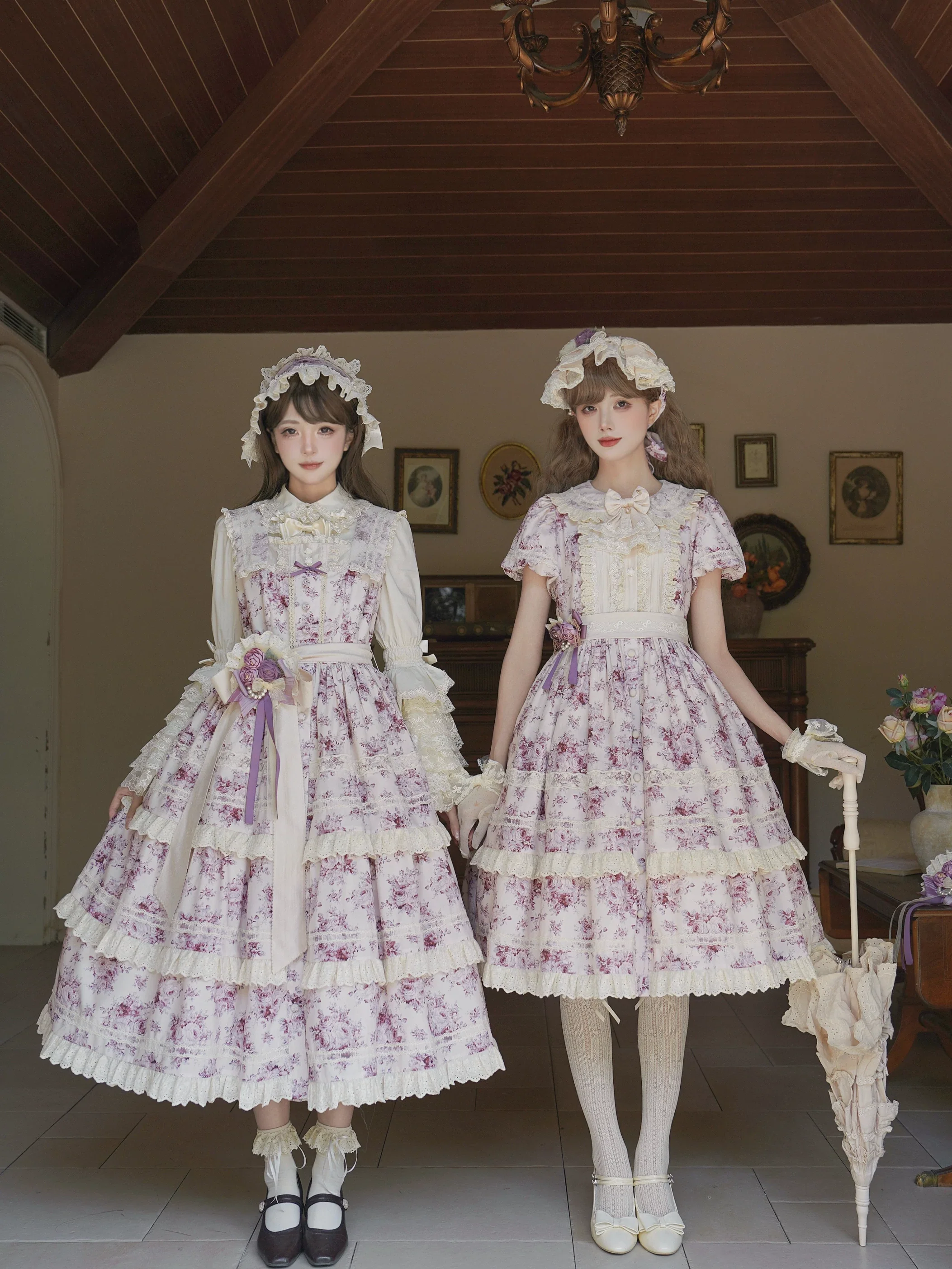 Black Rose - Printed Old School Lolita Dress, Front Opening - Image 2
