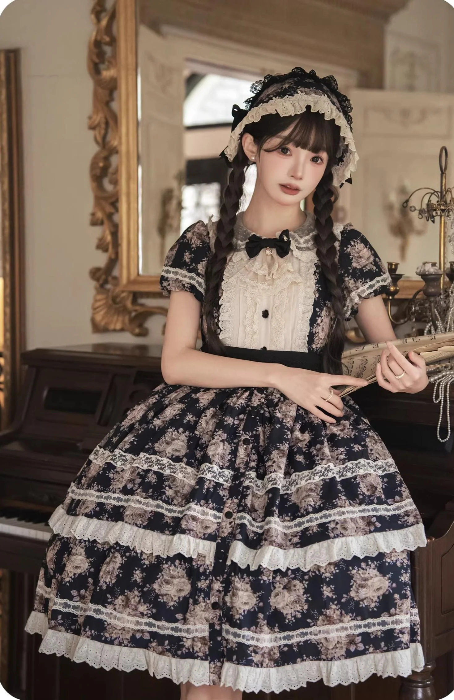 Black Rose - Printed Old School Lolita Dress, Front Opening - Image 24