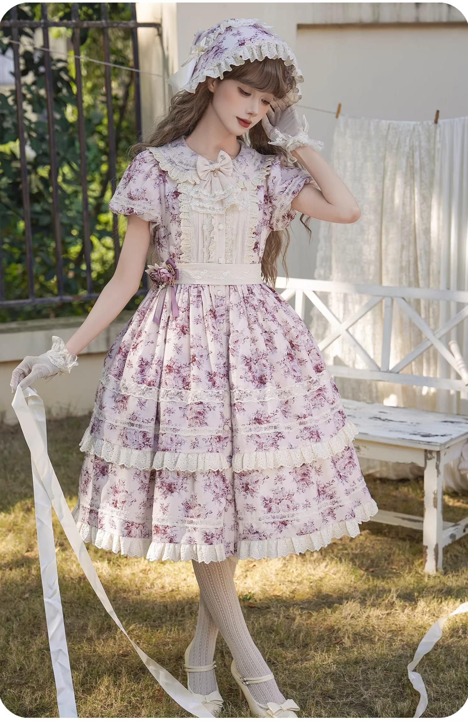 Black Rose - Printed Old School Lolita Dress, Front Opening - Image 29