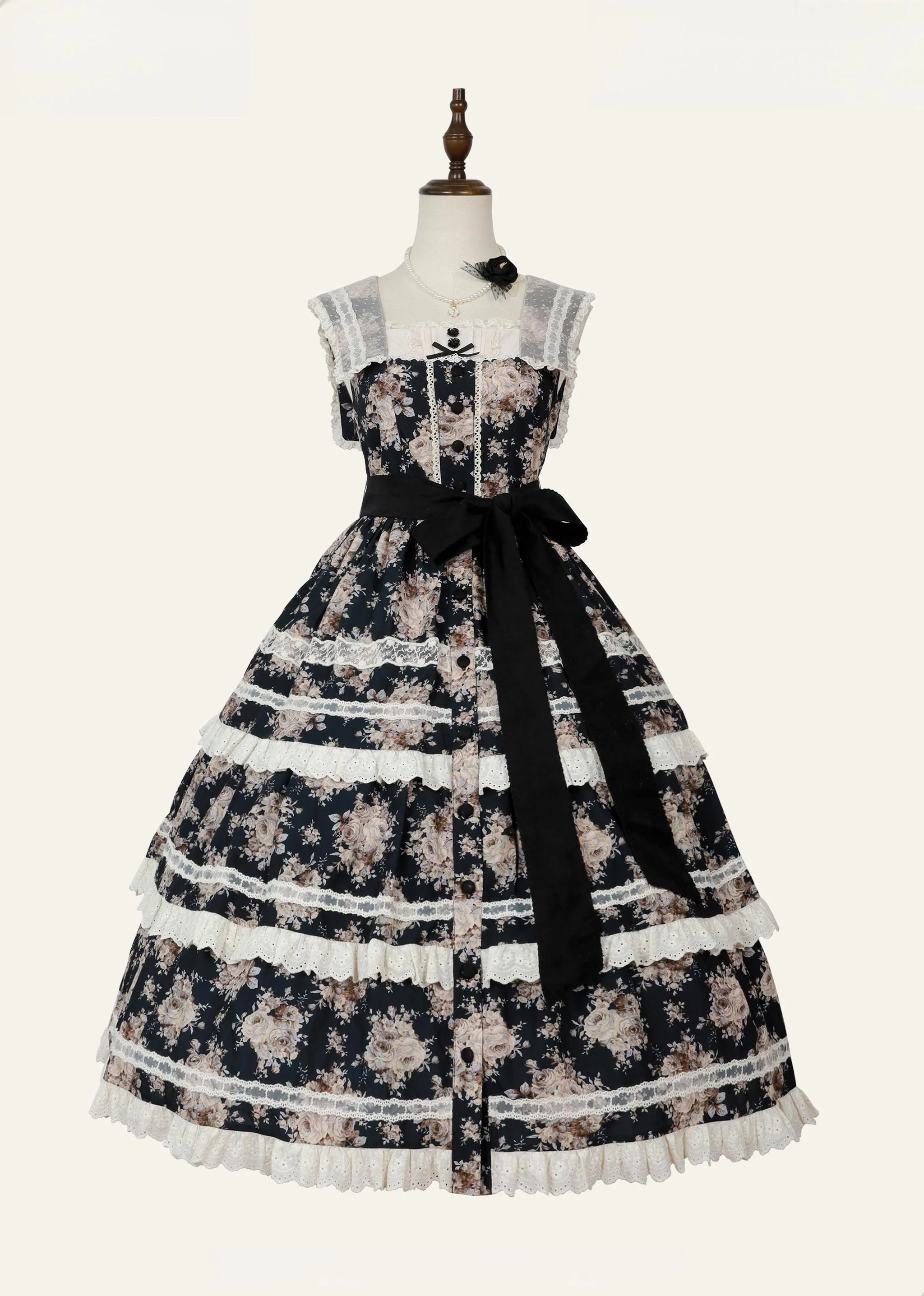 Black Rose - Printed Old School Lolita Dress, Front Opening - Image 35