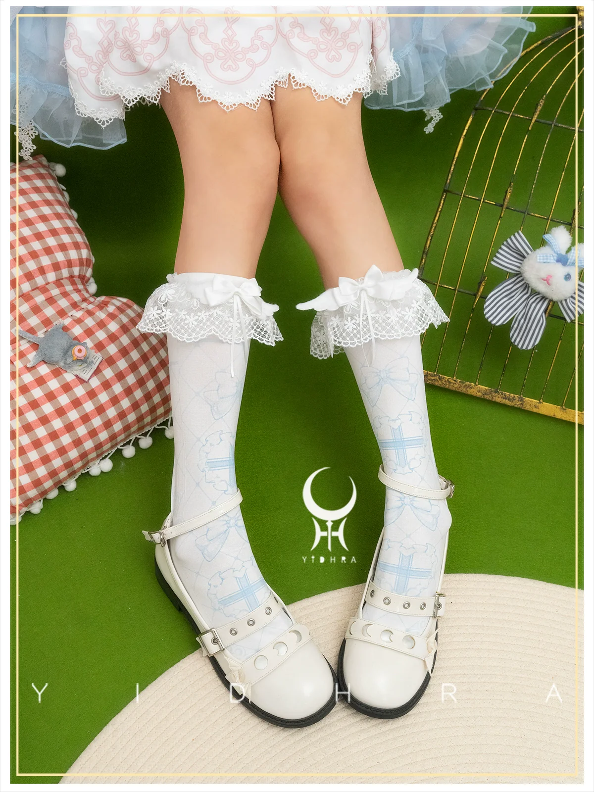 Yidhra - Printed Sweet Lolita Calf Socks, Detachable Calf Band - Image 6