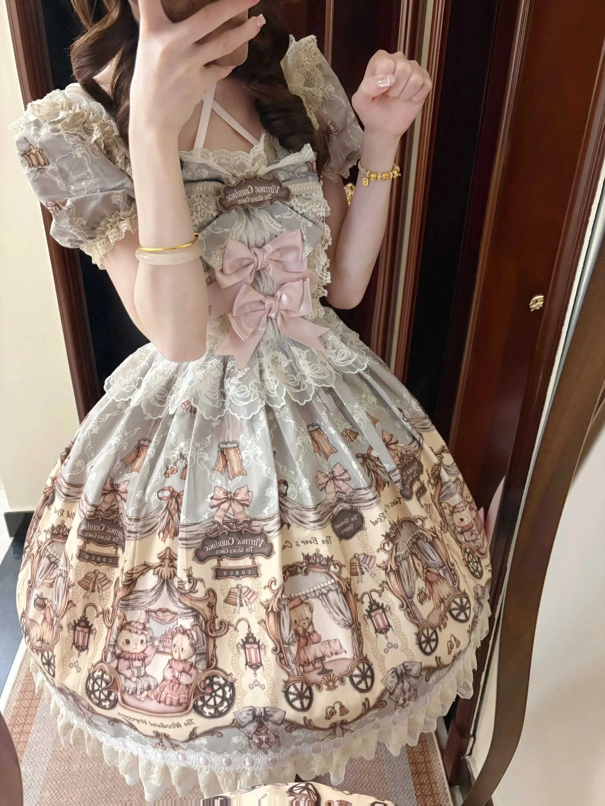 Bunny and Bear - Printed Sweet Lolita Dress, Lace and Bow Details - Image 19