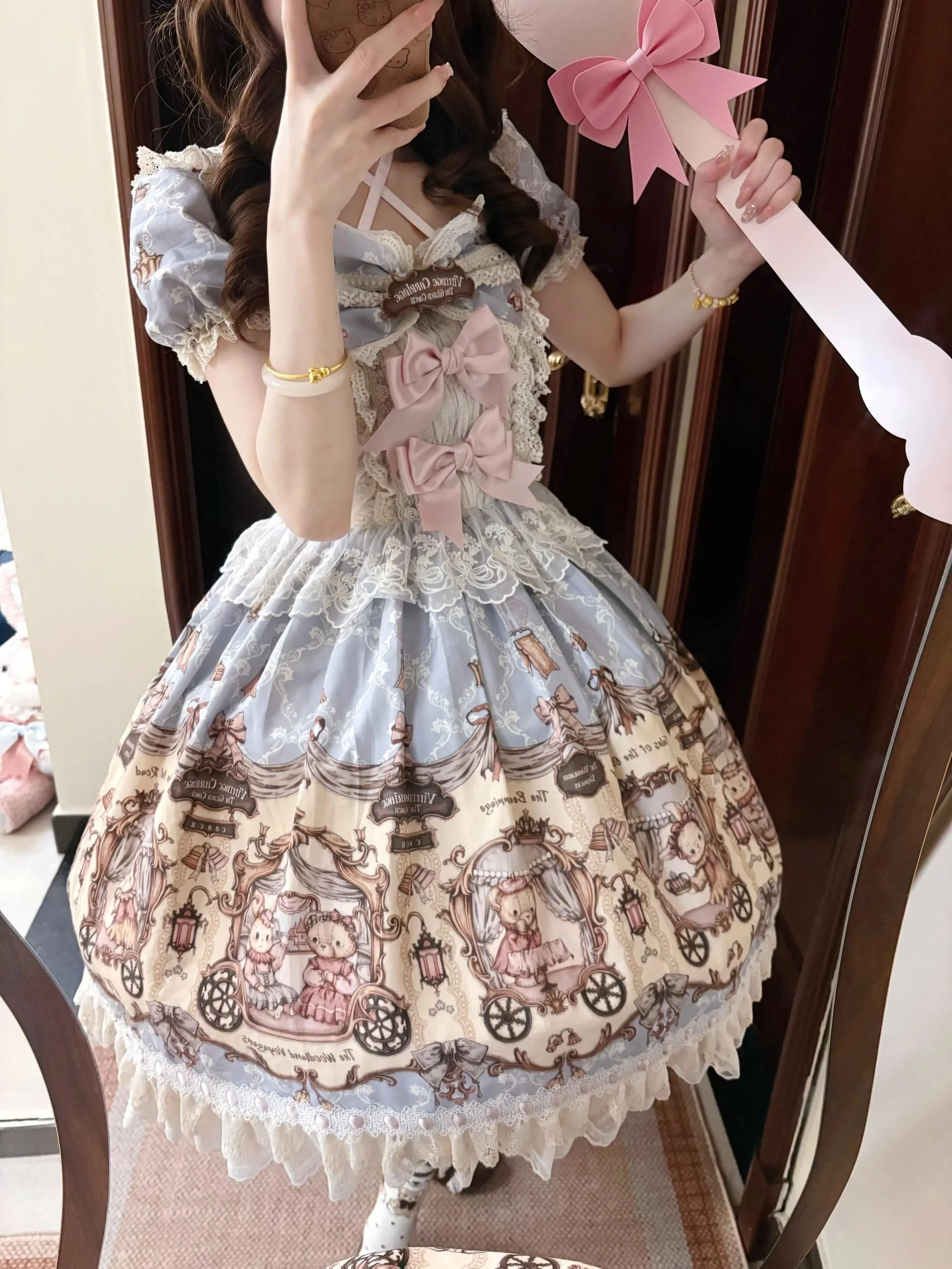 Bunny and Bear - Printed Sweet Lolita Dress, Lace and Bow Details - Image 20