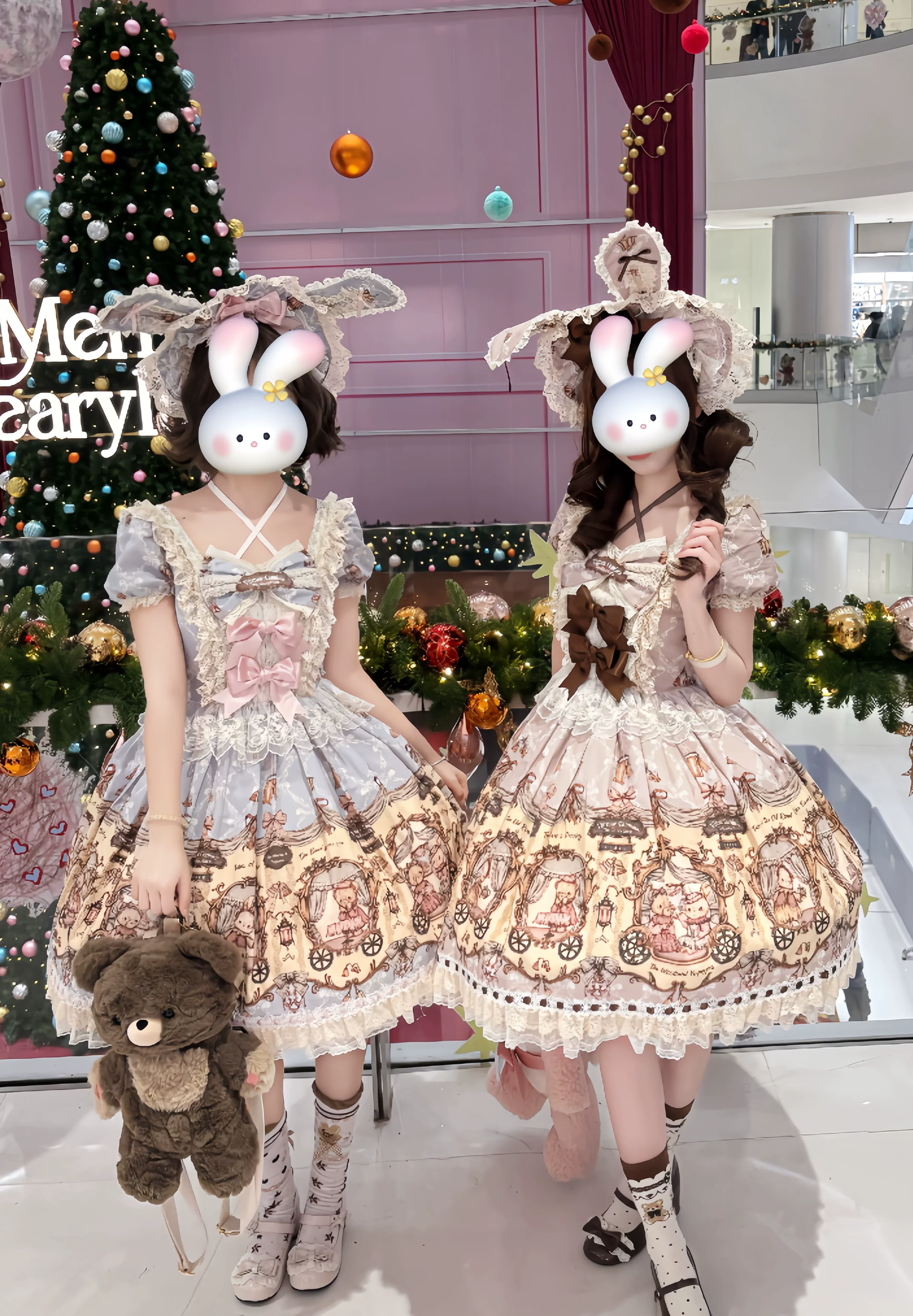 Bunny and Bear - Printed Sweet Lolita Dress, Lace and Bow Details - Image 3