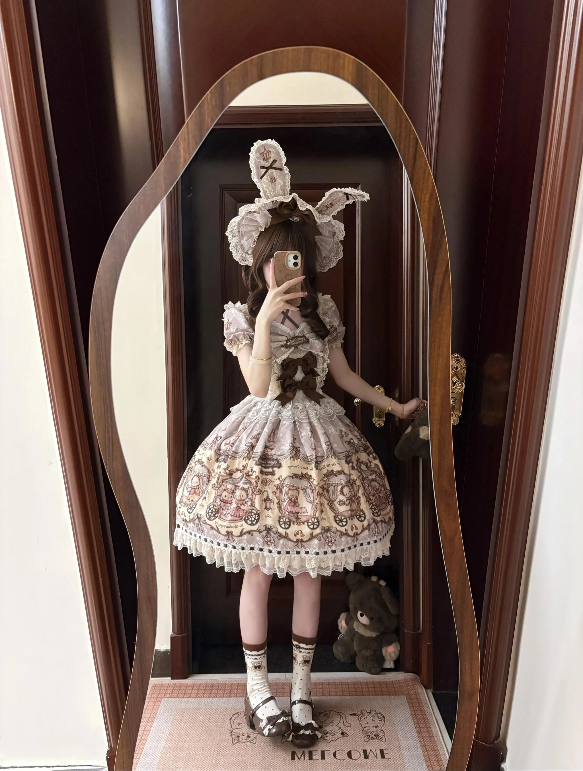 Bunny and Bear - Printed Sweet Lolita Dress, Lace and Bow Details - Image 4