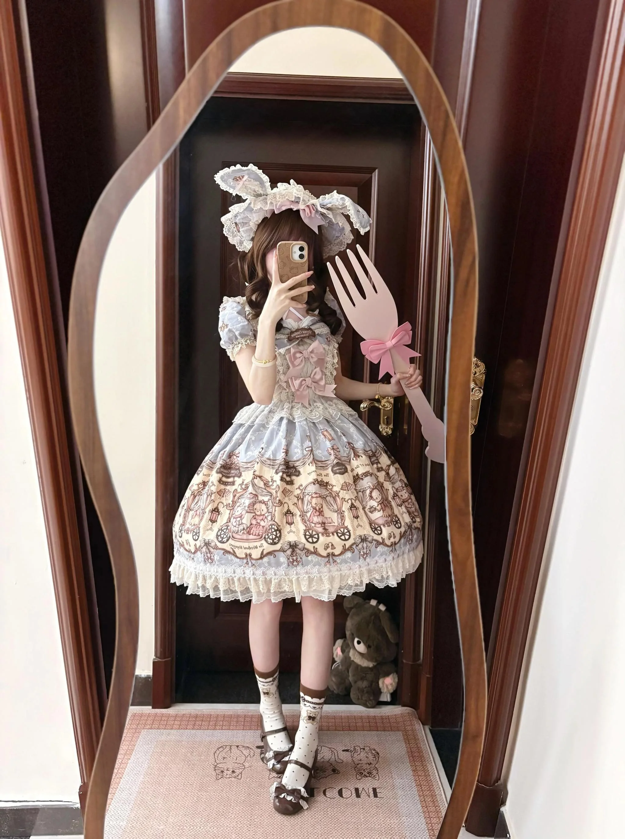 Bunny and Bear - Printed Sweet Lolita Dress, Lace and Bow Details - Image 5