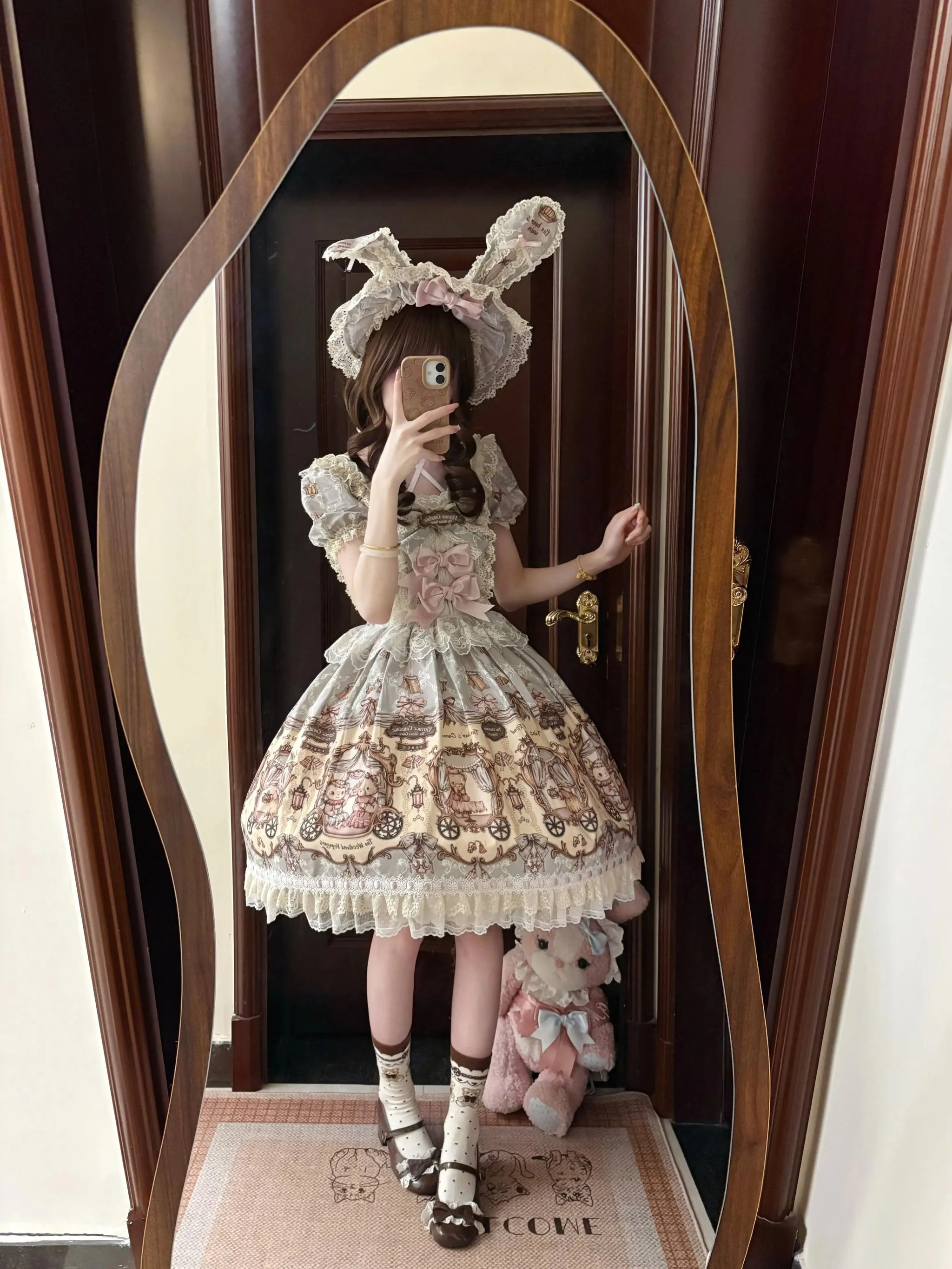 Bunny and Bear - Printed Sweet Lolita Dress, Lace and Bow Details - Image 6