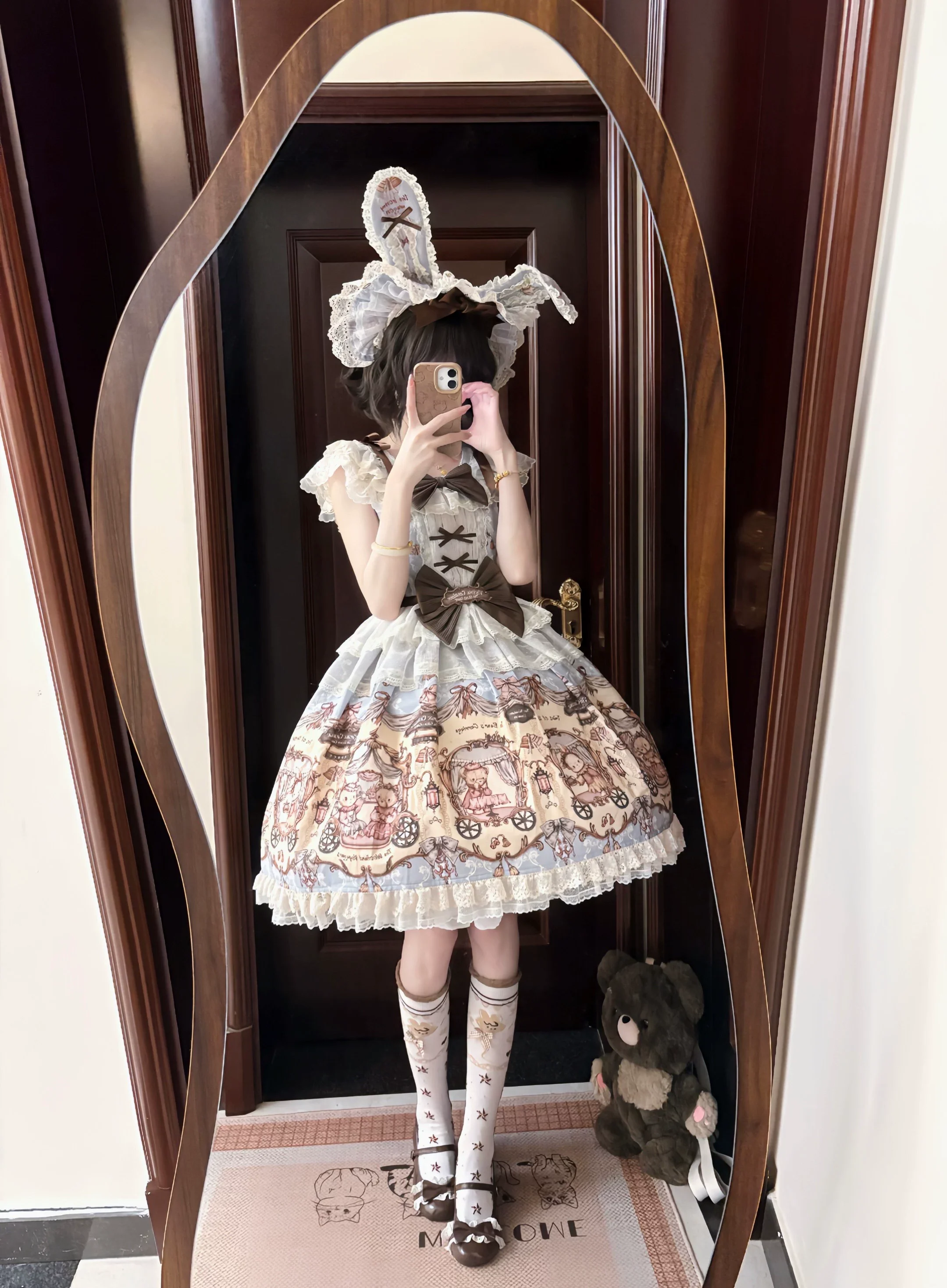 Bunny and Bear - Printed Sweet Lolita Dress, Lace and Bow Details - Image 9