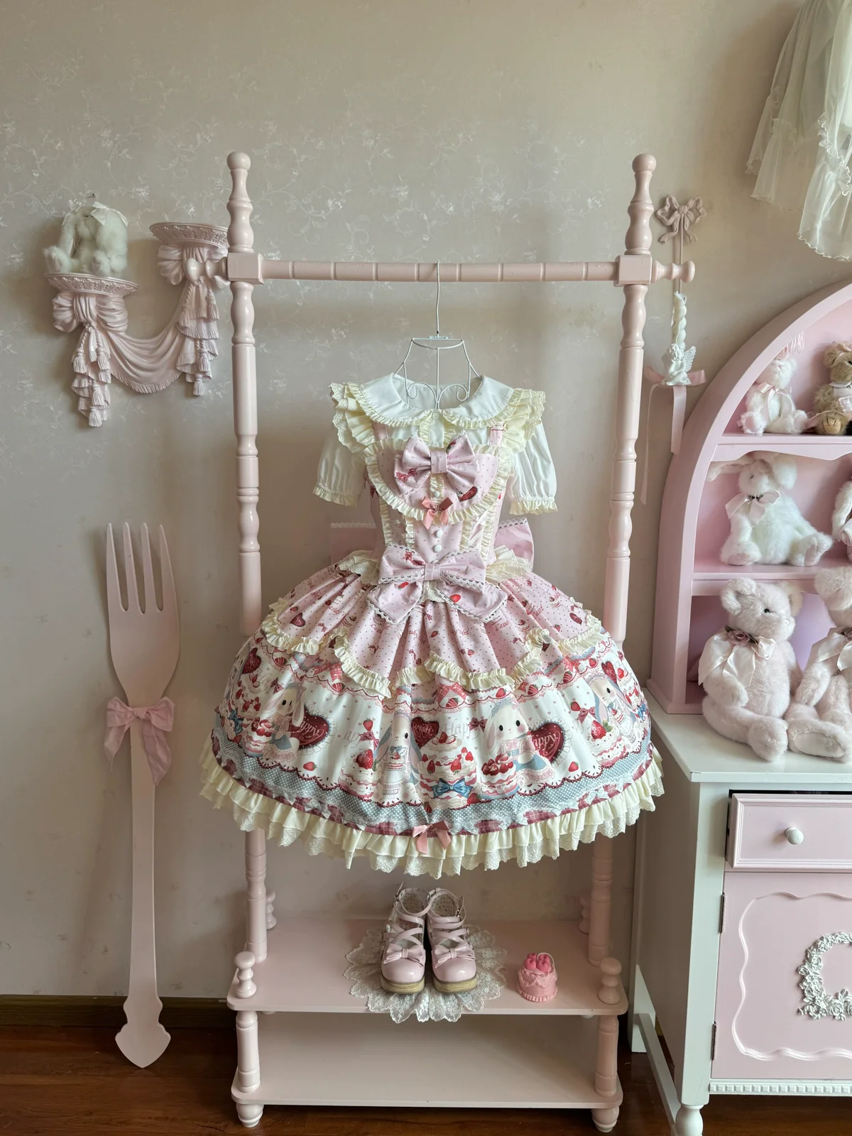 Sweet Dreamland - Bunny Party - Printed Sweet Lolita JSK, Bow Trailing - Image 12