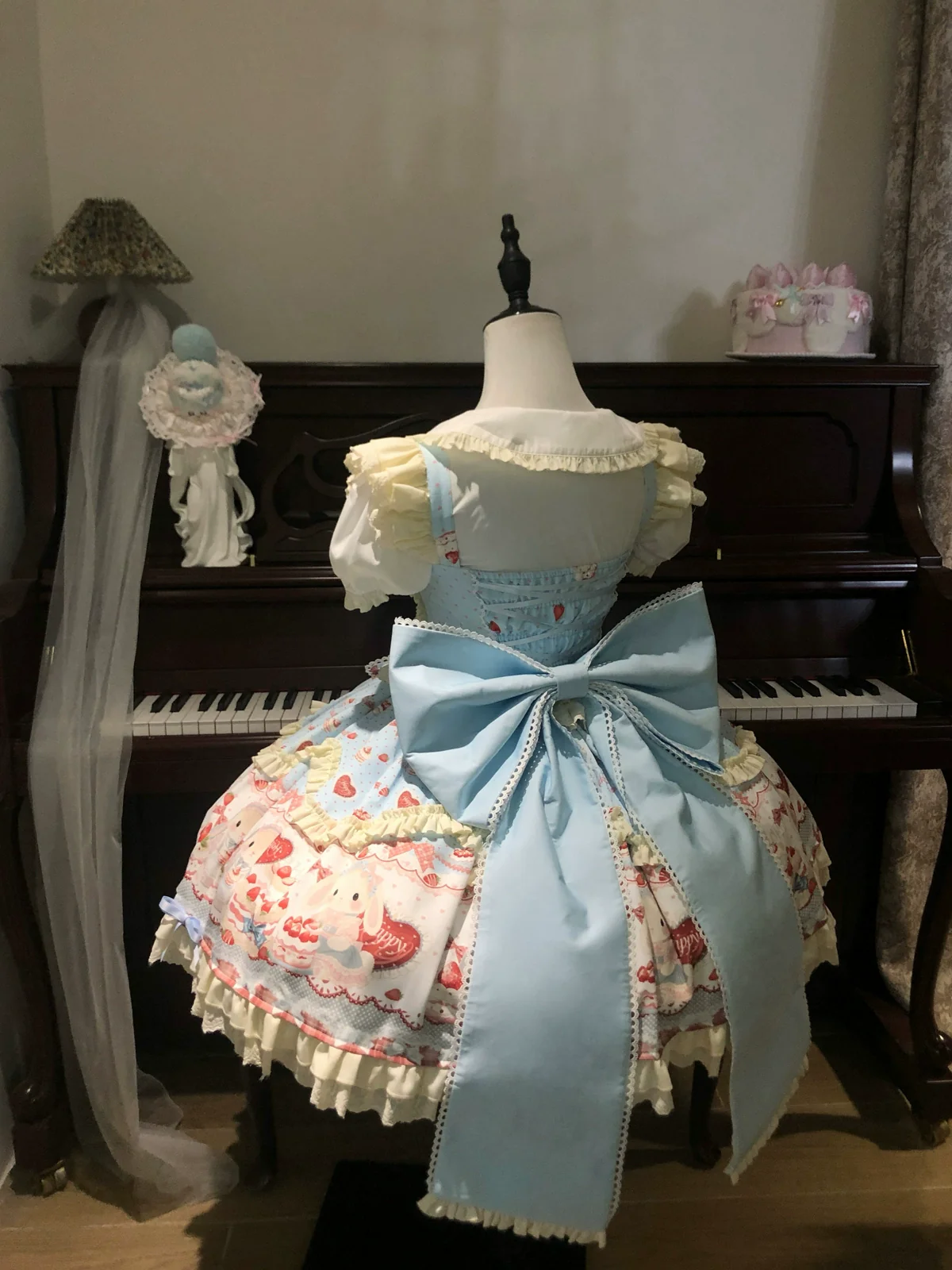 Sweet Dreamland - Bunny Party - Printed Sweet Lolita JSK, Bow Trailing - Image 14