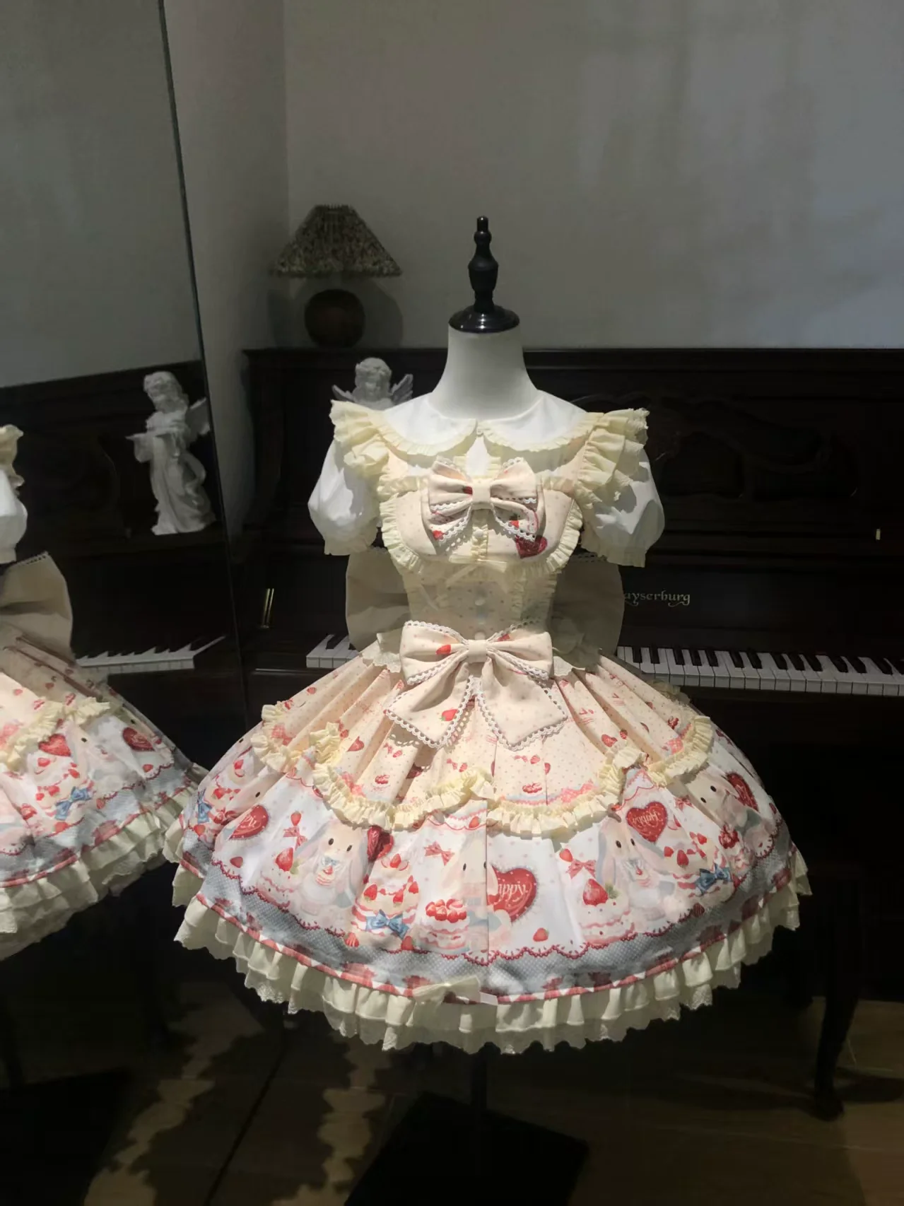 Sweet Dreamland - Bunny Party - Printed Sweet Lolita JSK, Bow Trailing - Image 3
