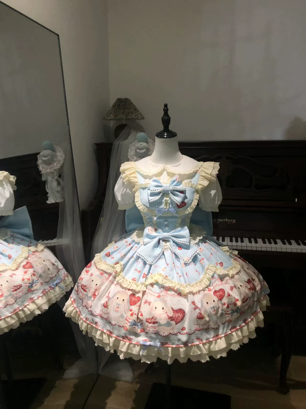 Sweet Dreamland - Bunny Party - Printed Sweet Lolita JSK, Bow Trailing - Image 4