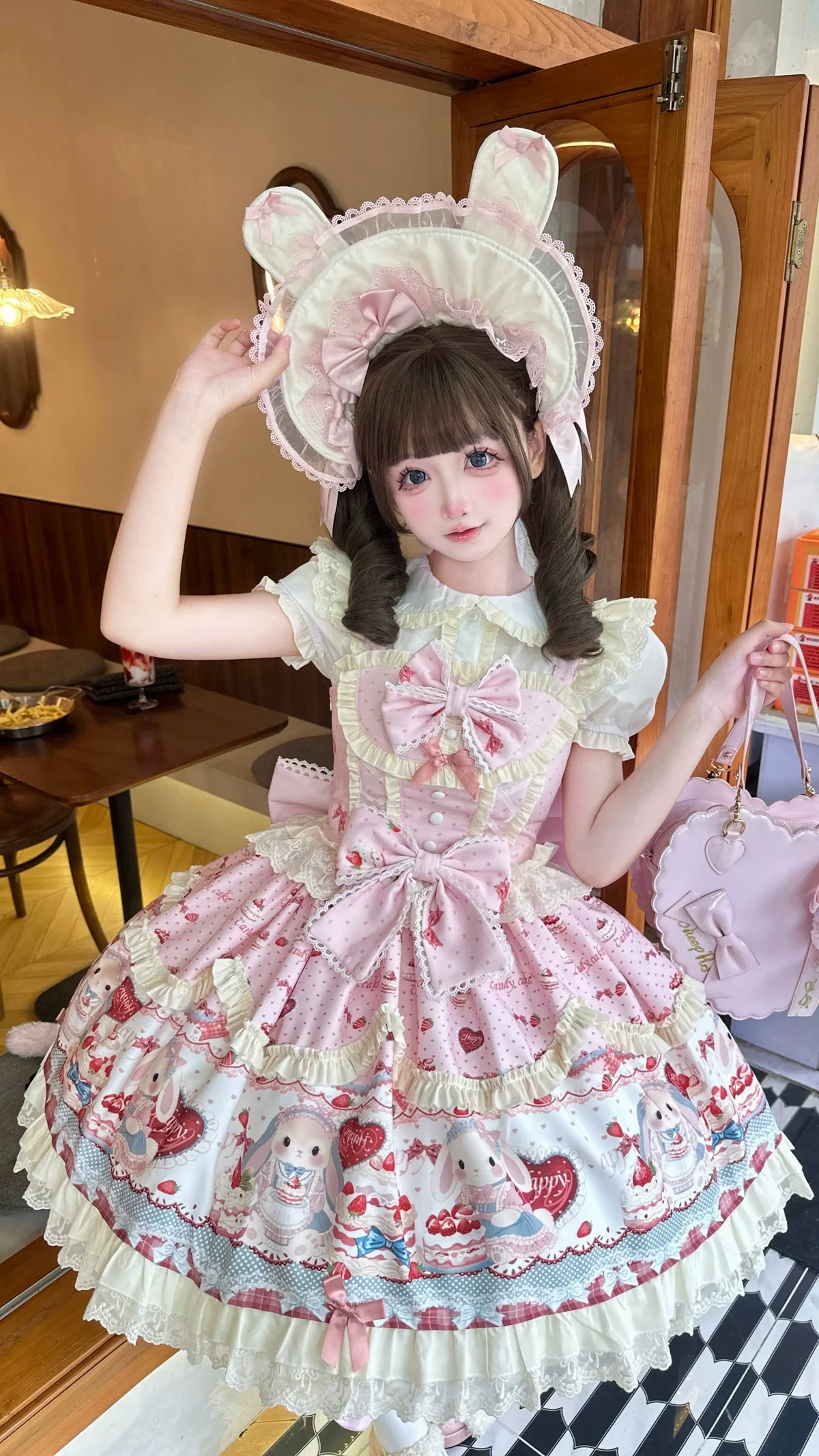 Sweet Dreamland - Bunny Party - Printed Sweet Lolita JSK, Bow Trailing - Image 5