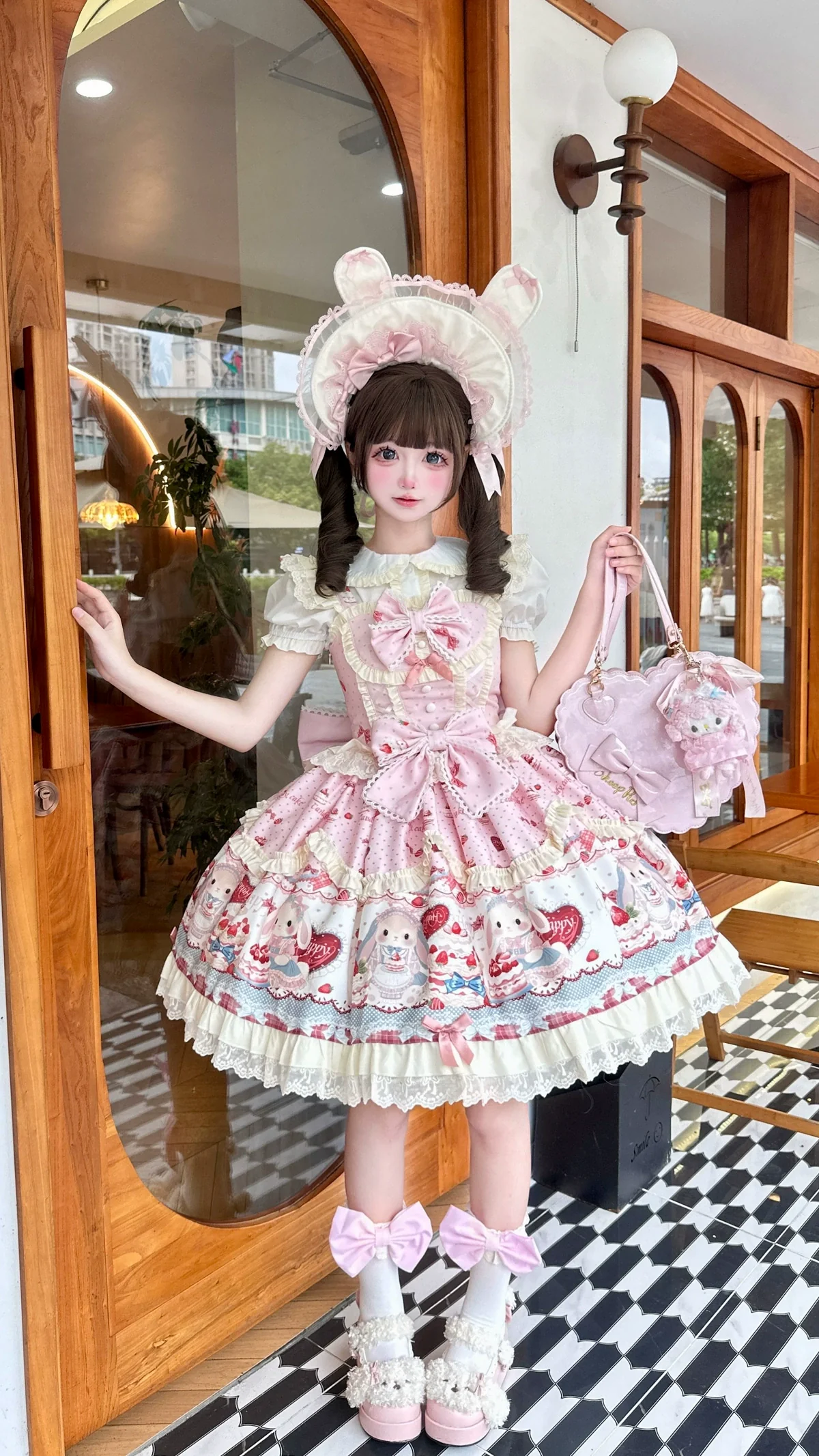 Sweet Dreamland - Bunny Party - Printed Sweet Lolita JSK, Bow Trailing - Image 7
