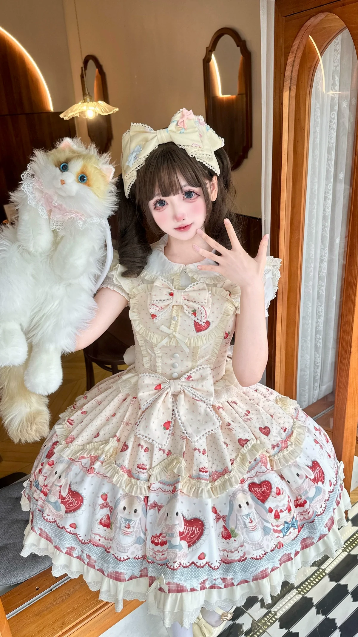 Sweet Dreamland - Bunny Party - Printed Sweet Lolita JSK, Bow Trailing - Image 8