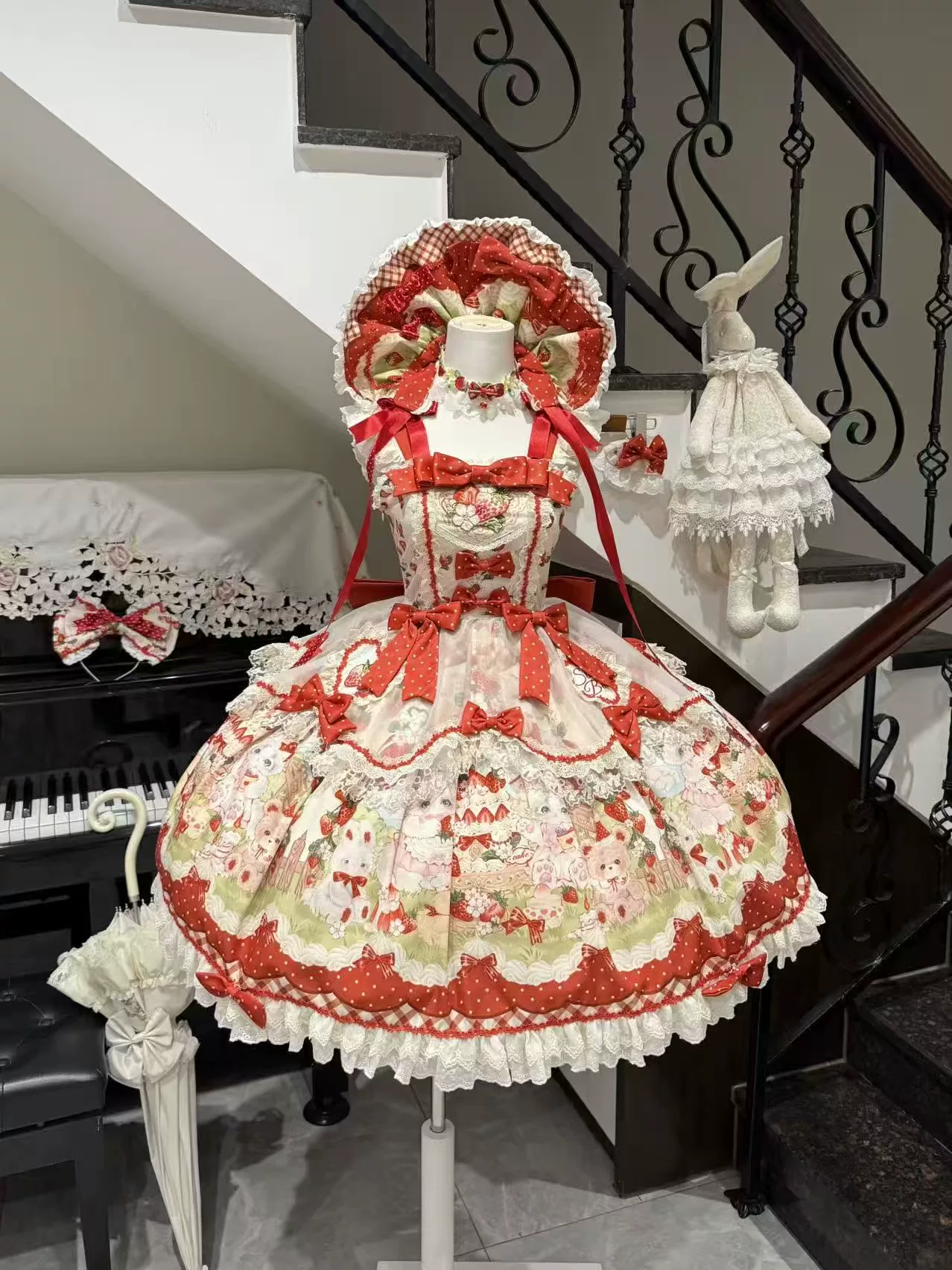 Strawberry Cat - Printed Sweet Lolita JSK Dress, Embroidered Strawberry - Image 13