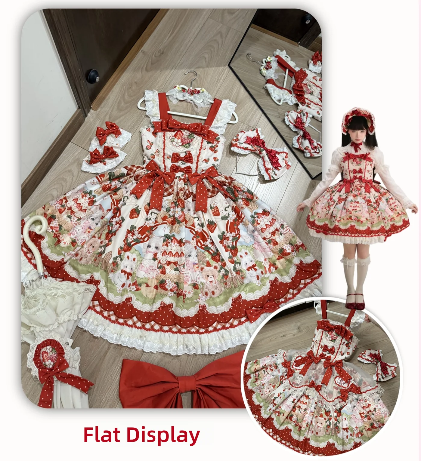 Strawberry Cat - Printed Sweet Lolita JSK Dress, Embroidered Strawberry - Image 16