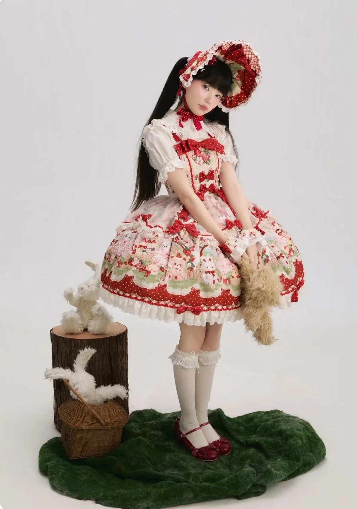 Strawberry Cat - Printed Sweet Lolita JSK Dress, Embroidered Strawberry - Image 3