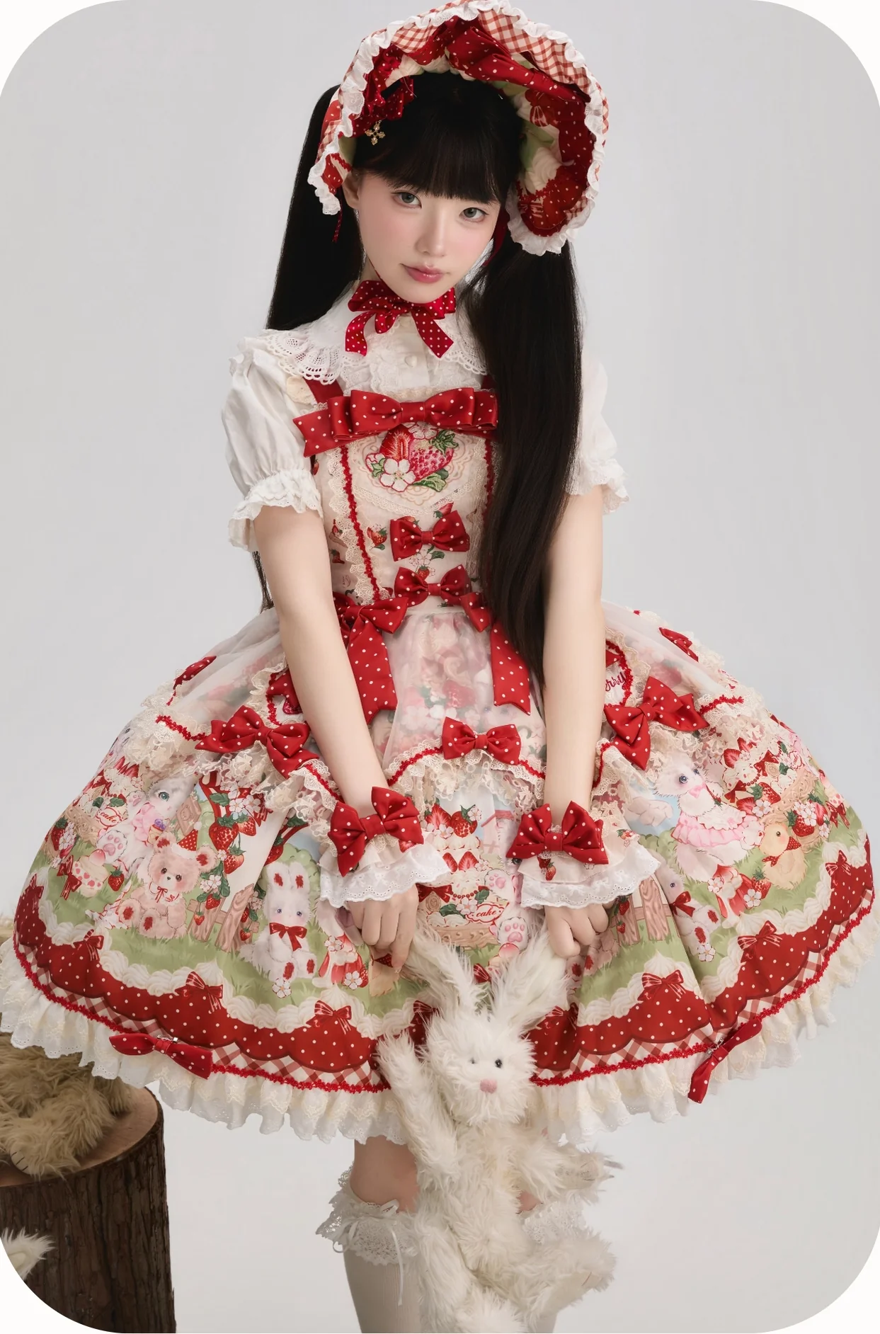 Strawberry Cat - Printed Sweet Lolita JSK Dress, Embroidered Strawberry - Image 4