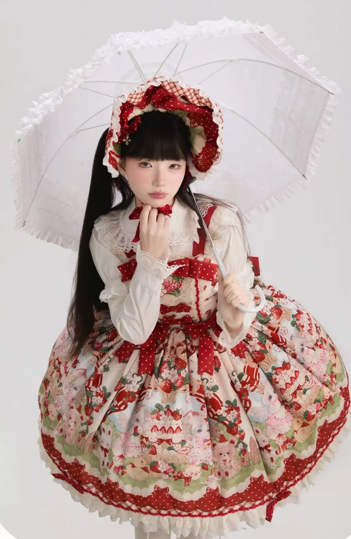 Strawberry Cat - Printed Sweet Lolita JSK Dress, Embroidered Strawberry - Image 5