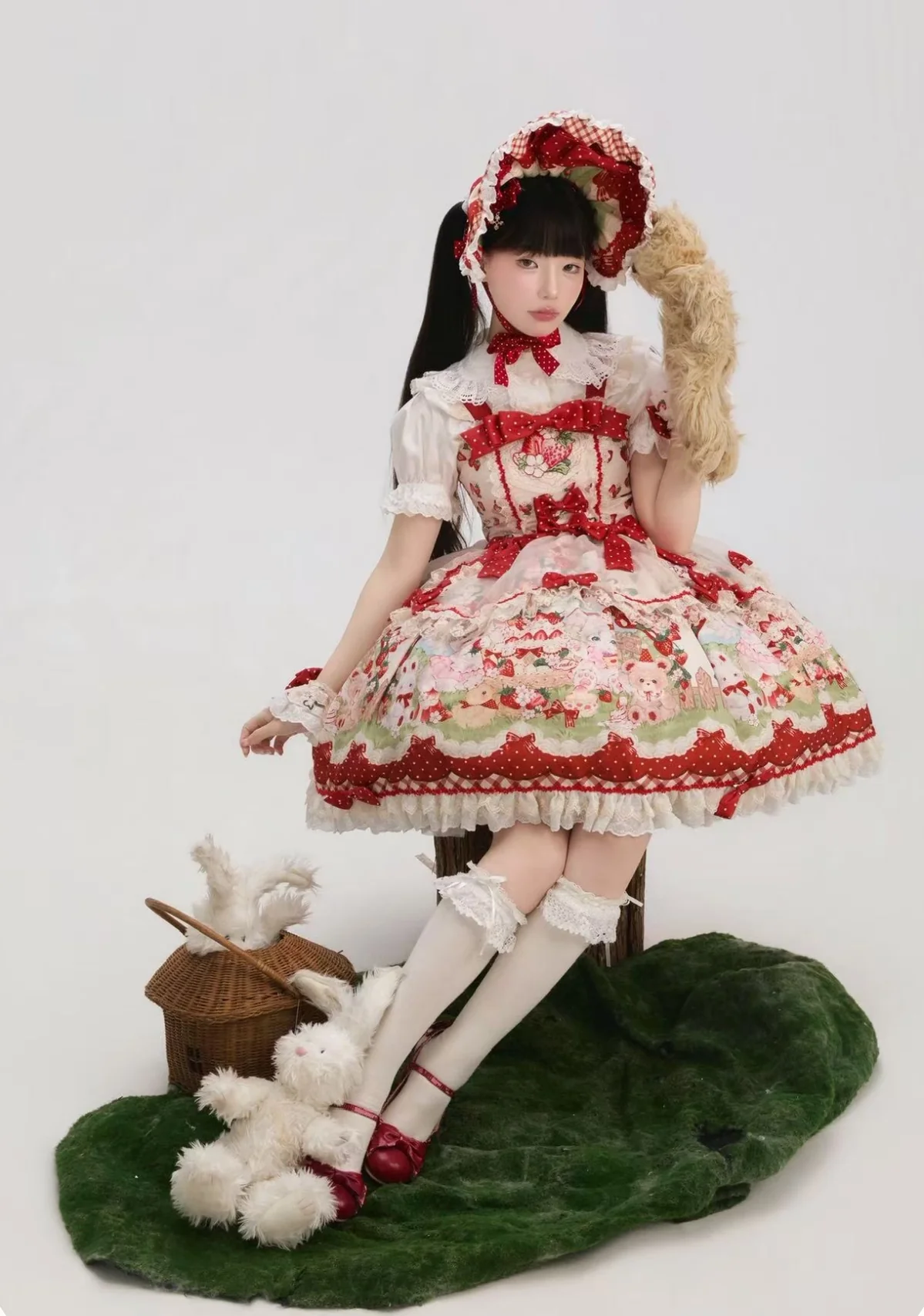 Strawberry Cat - Printed Sweet Lolita JSK Dress, Embroidered Strawberry - Image 6