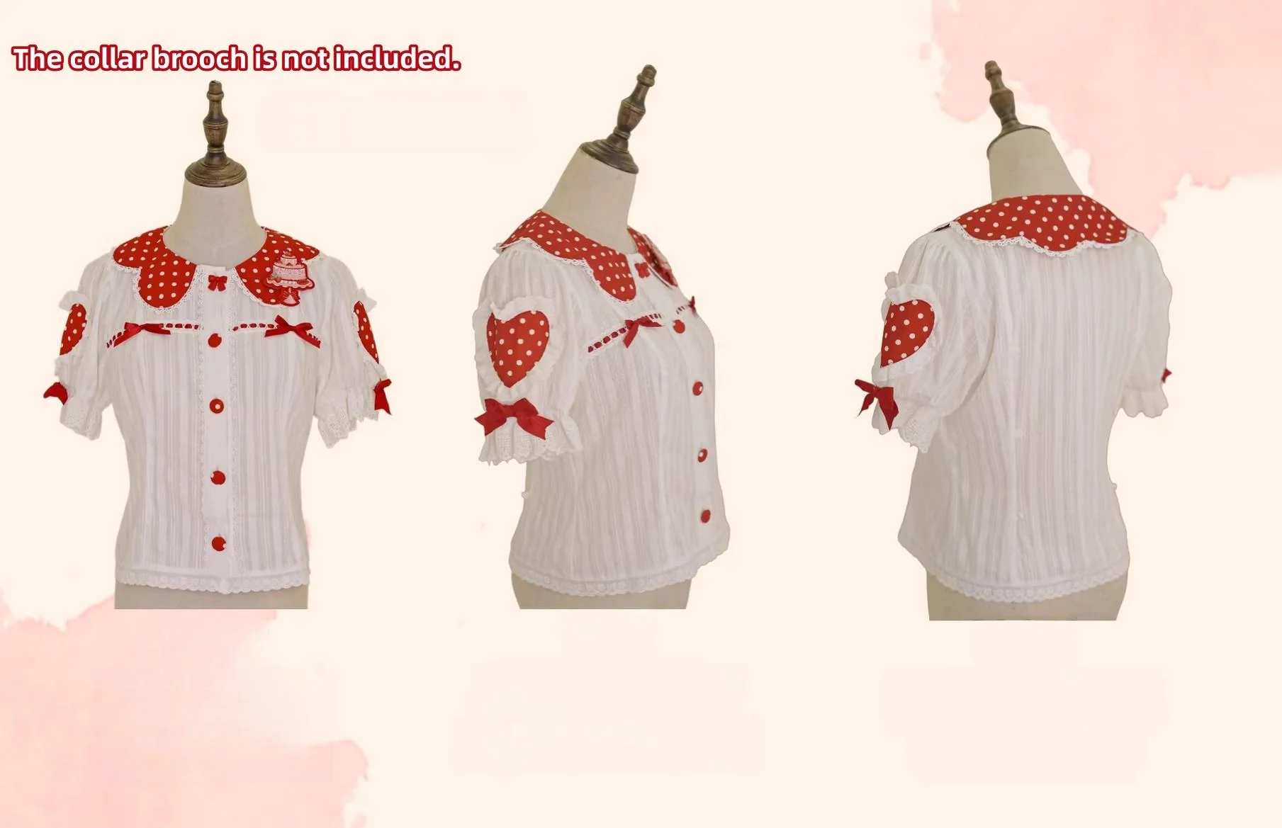 Strawberry and Bear - Printed Sweet Lolita JSK Dress, Heart Shaped Collar Shirt - Image 6