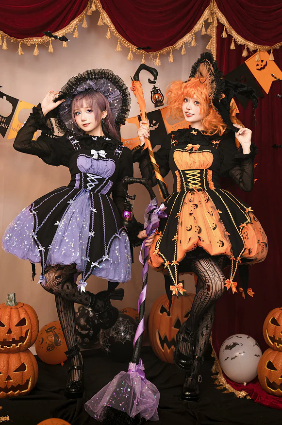 Lemon Honey - Pumpkin Lamp - Gothic Lolita Witch Hat, Halloween Broom Hairband - Image 12
