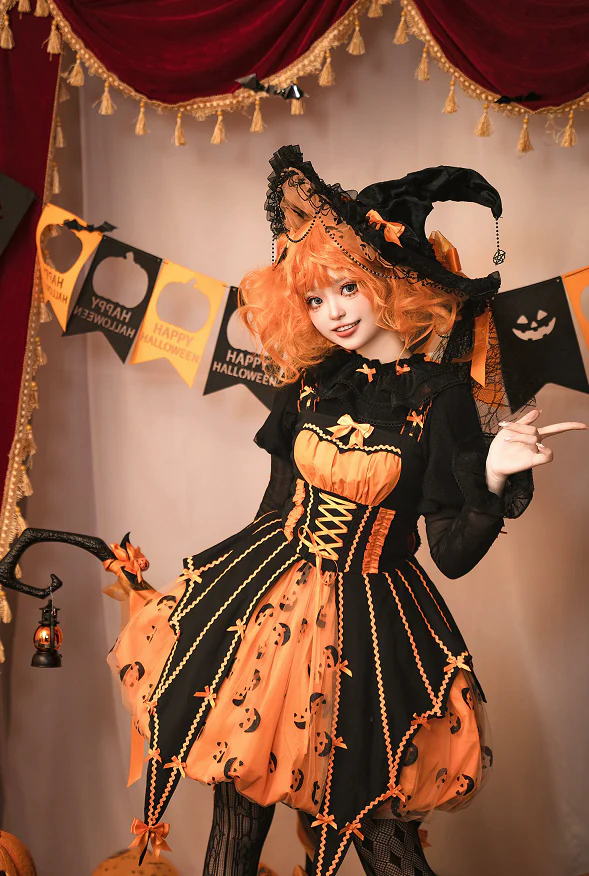 Lemon Honey - Pumpkin Lamp - Gothic Lolita Witch Hat, Halloween Broom Hairband - Image 17