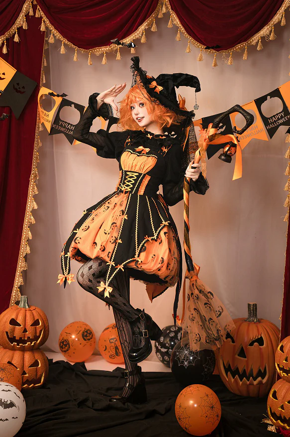Lemon Honey - Pumpkin Lamp - Gothic Lolita Witch Hat, Halloween Broom Hairband - Image 19