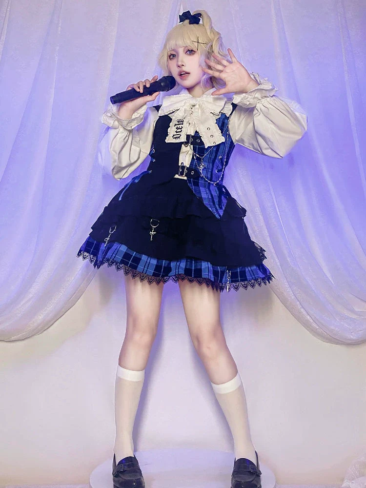 Kalila - Punk Lolita Dress Set Plaid Shorts Set