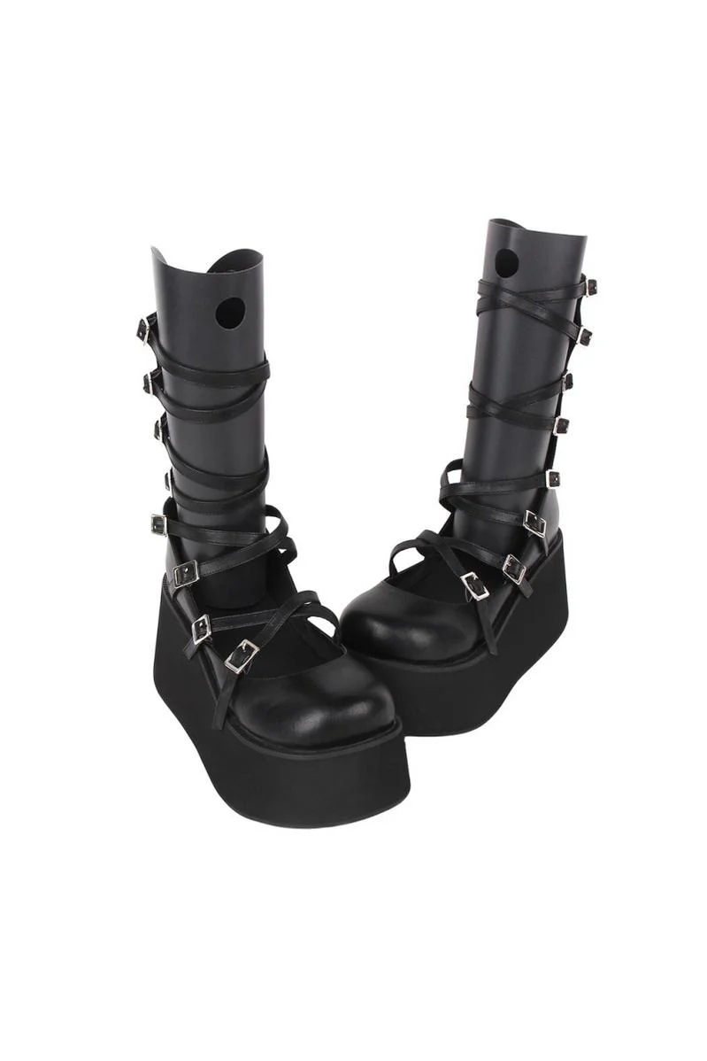 Angelic imprint - Punk Lolita High Platform Shoes With Calf-length Straps - Image 2